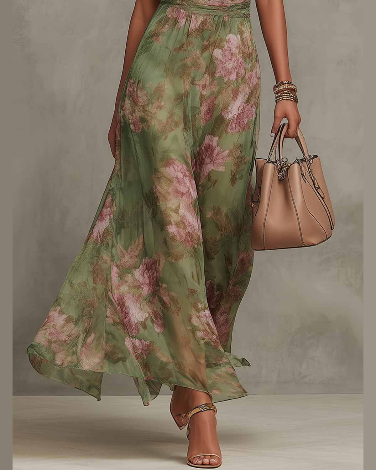 Chloe Halter Neck Maxi Dress for Women - Floral Summer Dress - Green