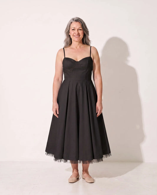 Susannah Corset Midi Dress – Black – front, alternate view