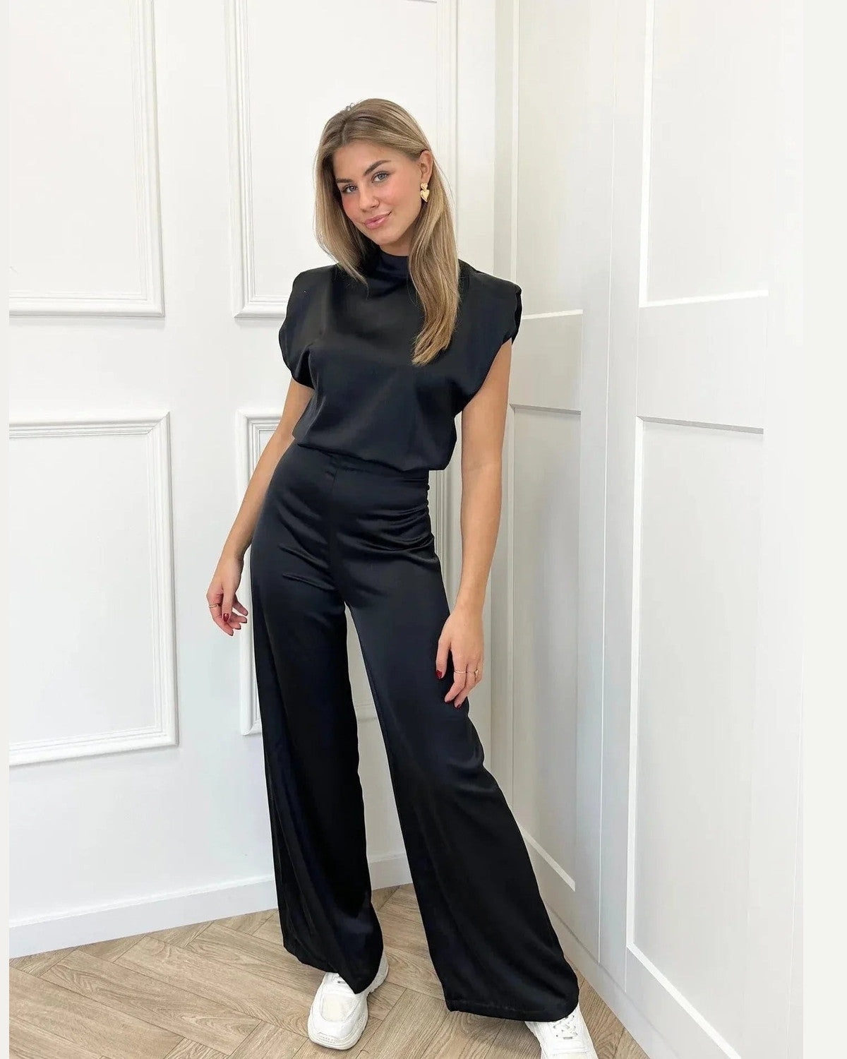 Beatrice Sleeveless Mock Neck Jumpsuit for Women - Wide Leg Summer Jumpsuit - Black