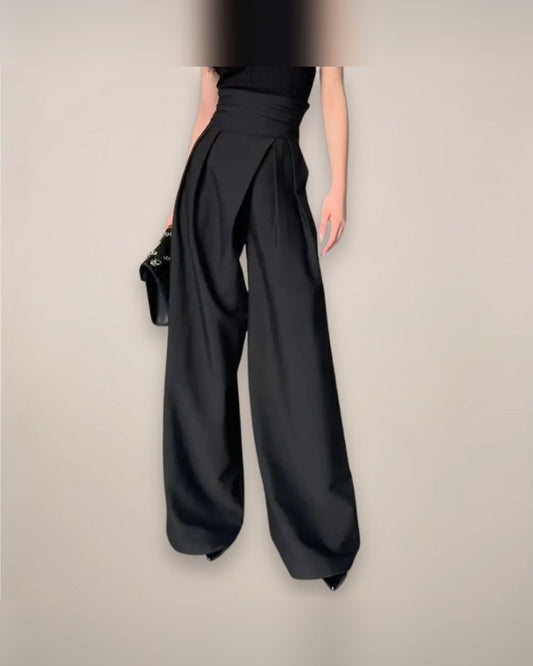 Greer High-Waisted Pleated Wide Leg Pants for Women - Trousers Summer Pants - Black