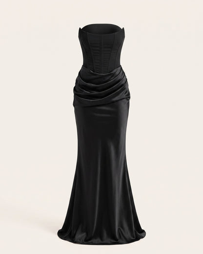 Isabella strapless ruched maxi dress front