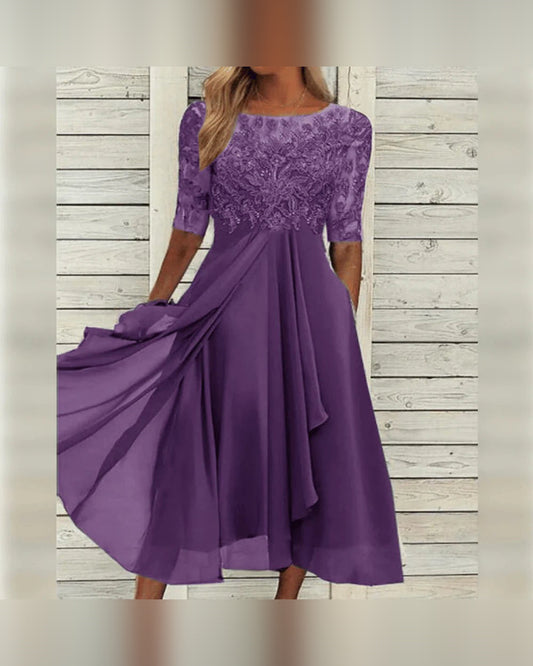 Leonie Lace Embroidered Midi Dress for Women - Summer Dress - Purple