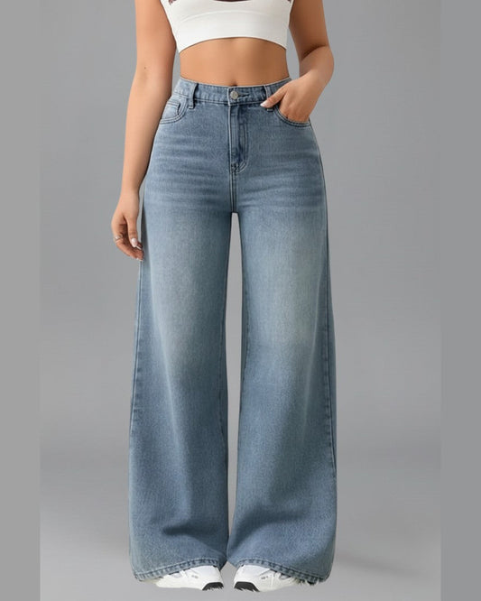 Nancy High Rise Wide Leg Pants for Women - Denim Jeans Summer Pants - Blue