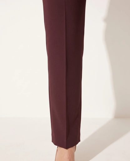 Cordelia Tailored Straight Leg Two Piece Set for Women - Trousers Blazer Suit Summer Set - Wine Red — trouser leg detail