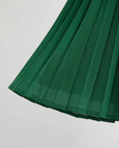 Henrietta Long Sleeve Midi Dress for Women - Pleated Summer Dress - Green — hem detail