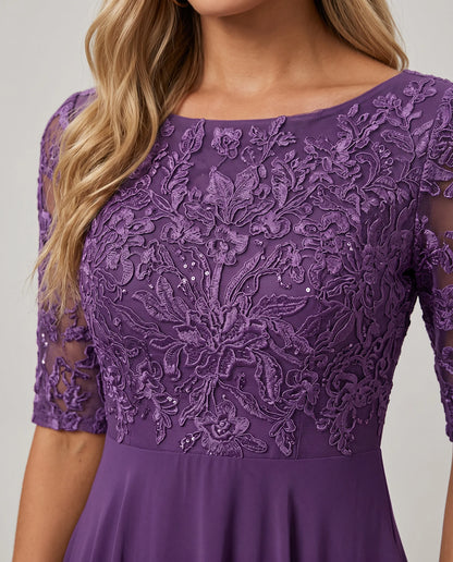 Leonie Lace Embroidered Midi Dress for Women - Summer Dress - Purple — lace bodice detail