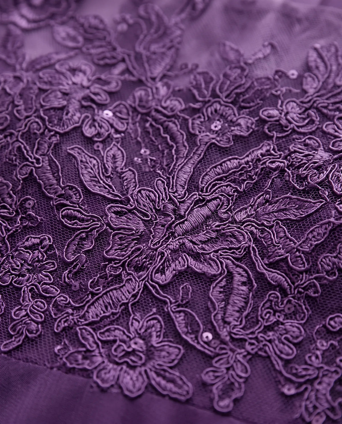 Leonie Lace Embroidered Midi Dress for Women - Summer Dress - Purple — lace embroidery close-up