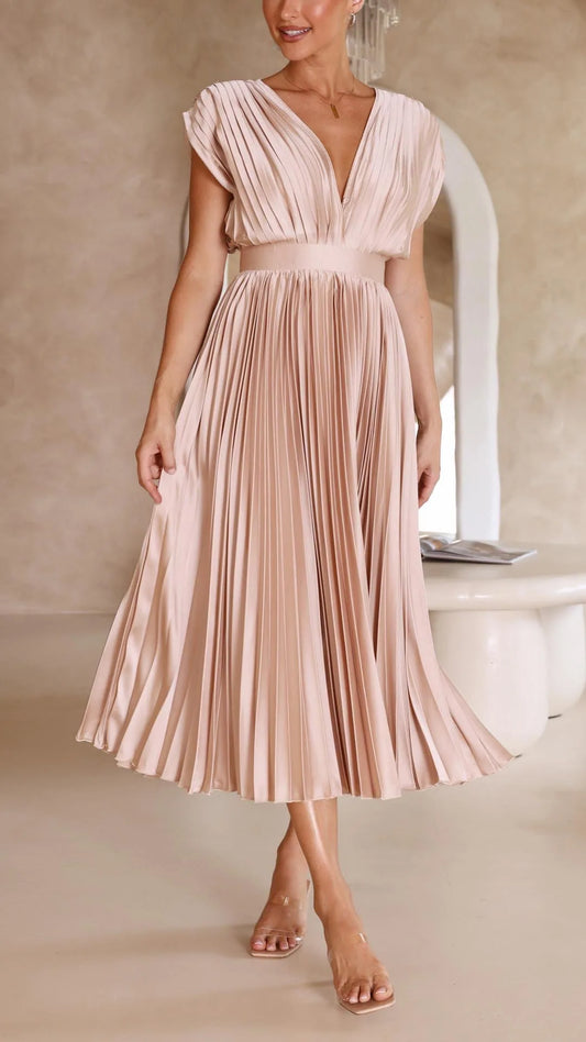 Ludivine Pleated Satin Maxi Dress — front