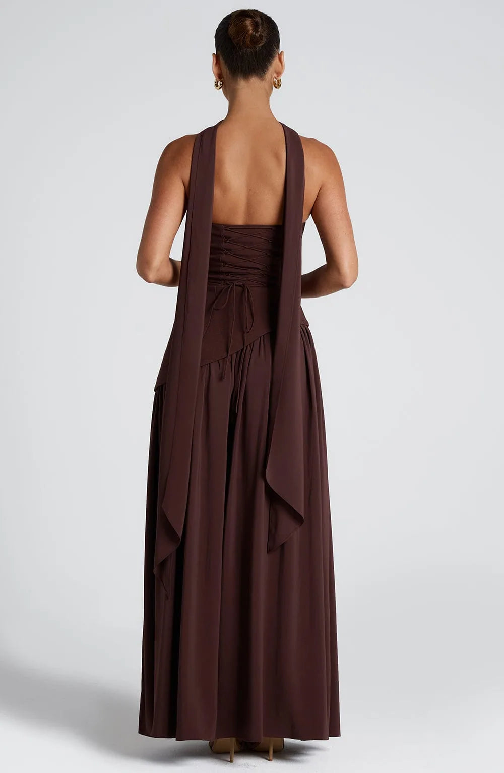 Margaux Strapless Corset Maxi Dress — back view