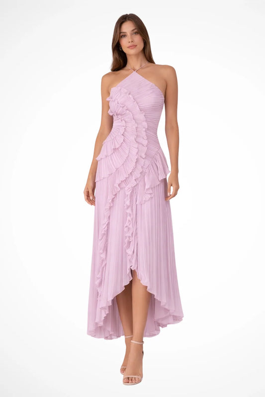 Oriane Tiered Ruffle High-Low Dress — front