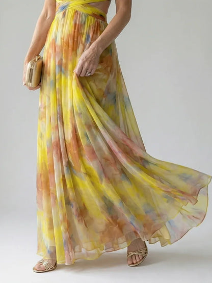 Perrine Wrap Front Floral Maxi Dress — skirt in movement