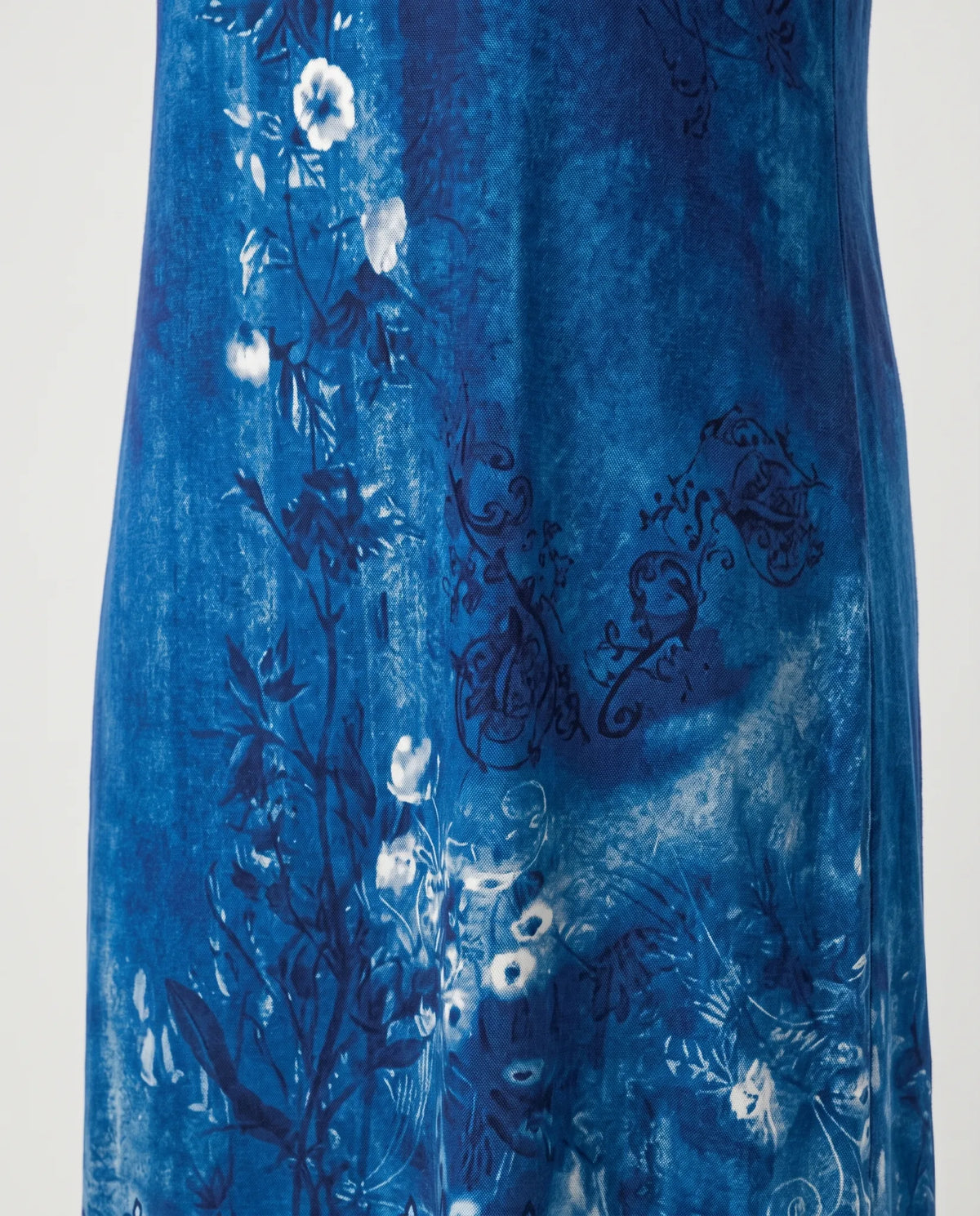 Xanthe Sleeveless Midi Dress for Women - Floral Print Summer Dress - Blue — fabric print close-up