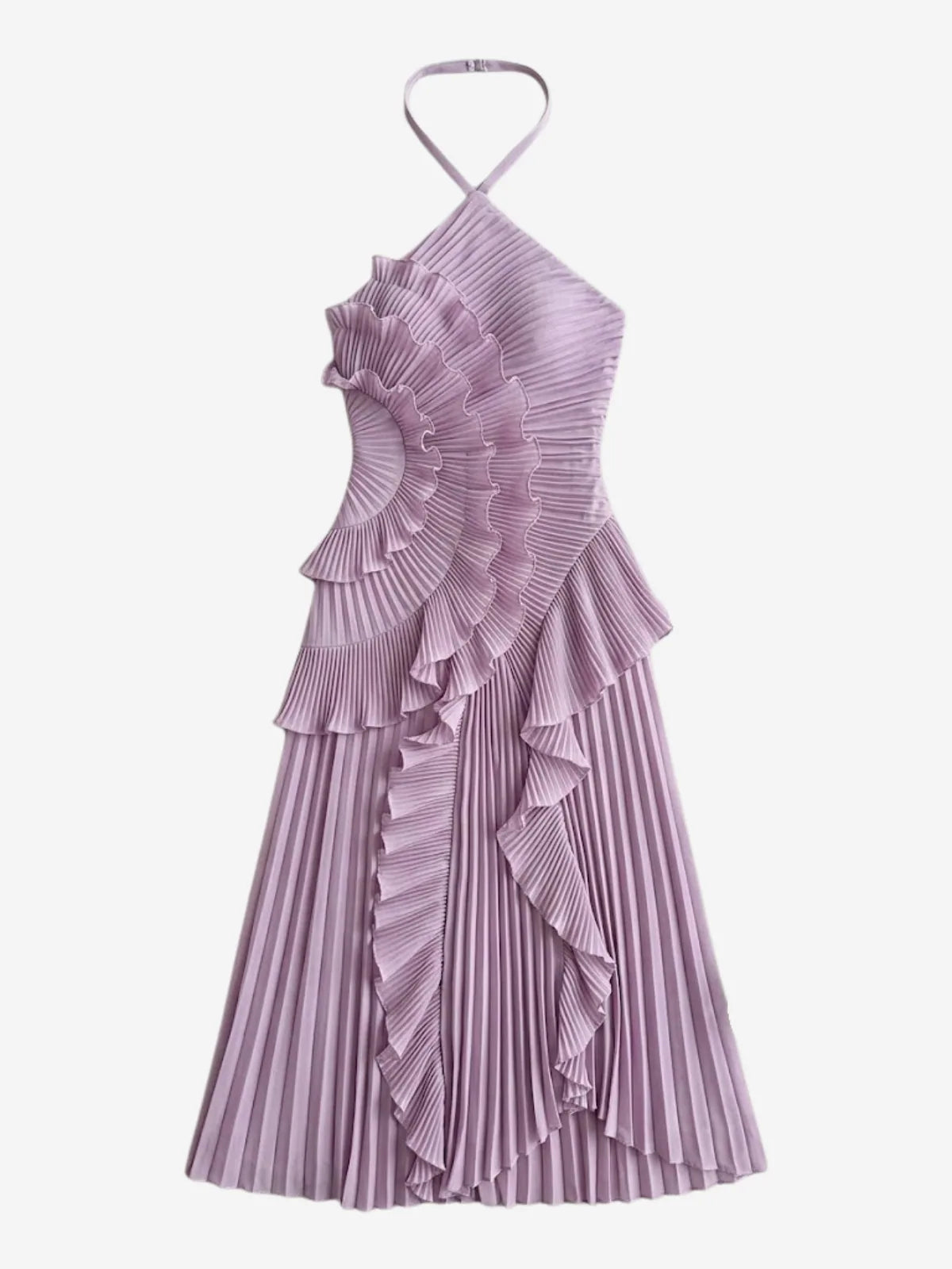 Giselle Pleated Ruffle Halterneck Maxi Dress — shown off the model