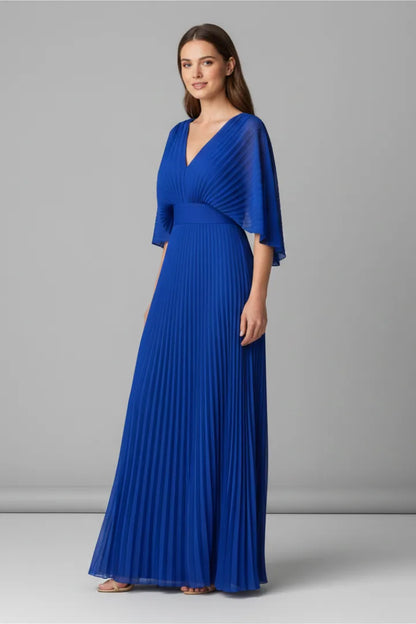 Karolina Pleated Maxi Dress — front, three-quarter
