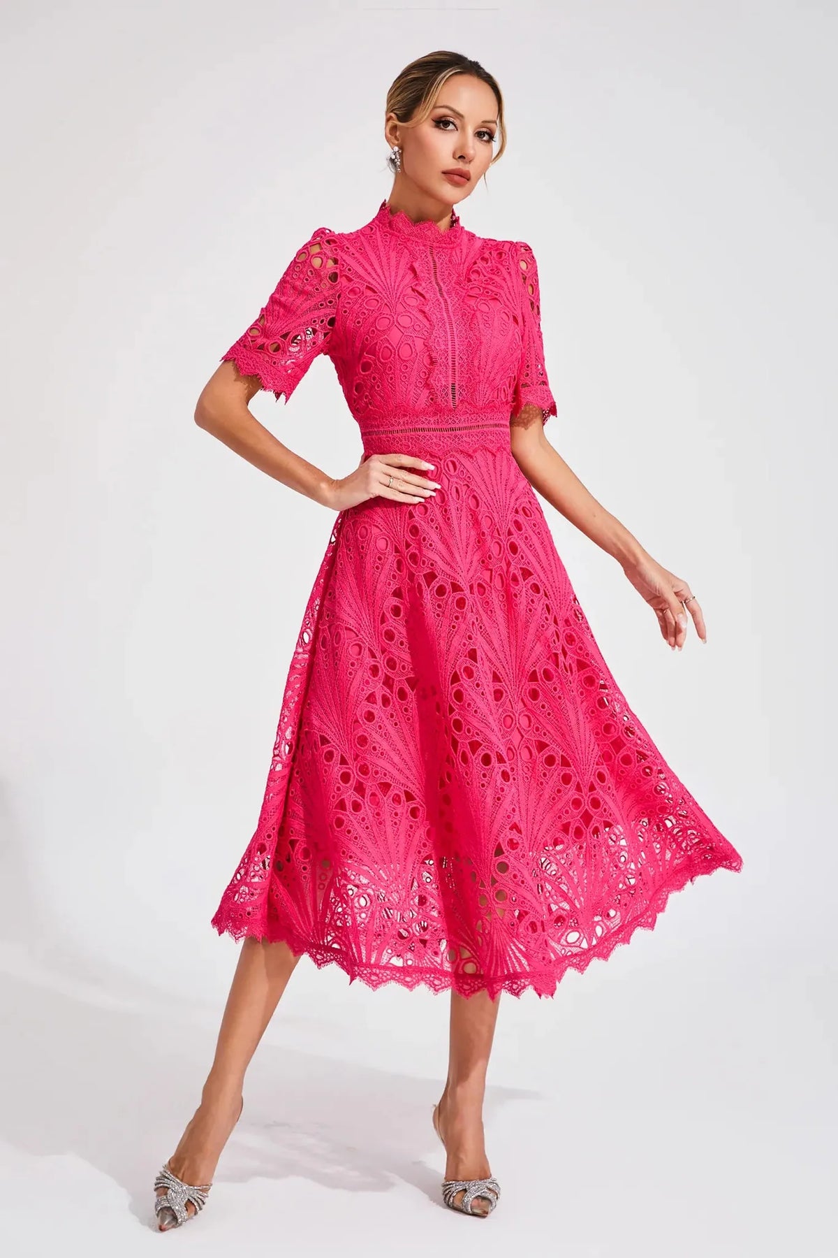 Romilly Lace Midi Dress — front, angled