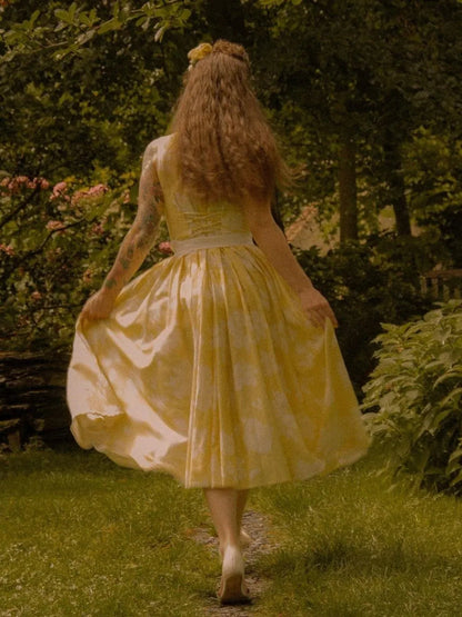 Ursula Floral Off Shoulder Midi Dress — back, in motion