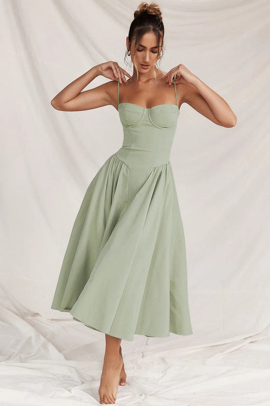 Eglantine Corset Midi Dress – Light Green – front