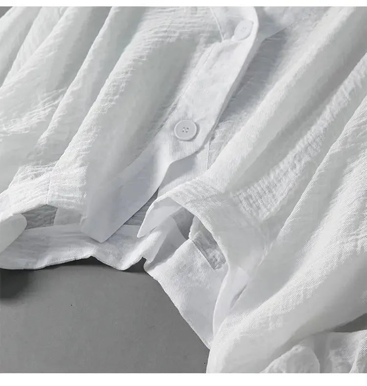 Kerensa Cotton Linen Blouse – White – sleeve detail