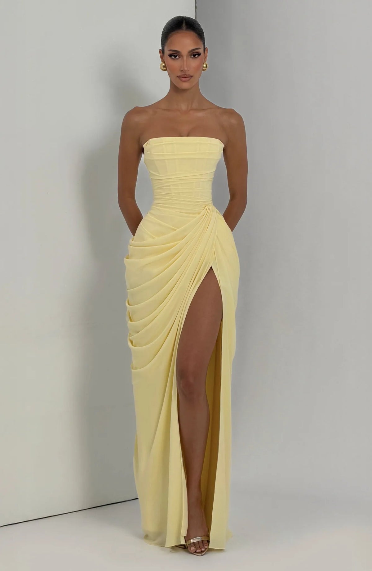 Letitia Strapless Corset Maxi Dress – Yellow – back