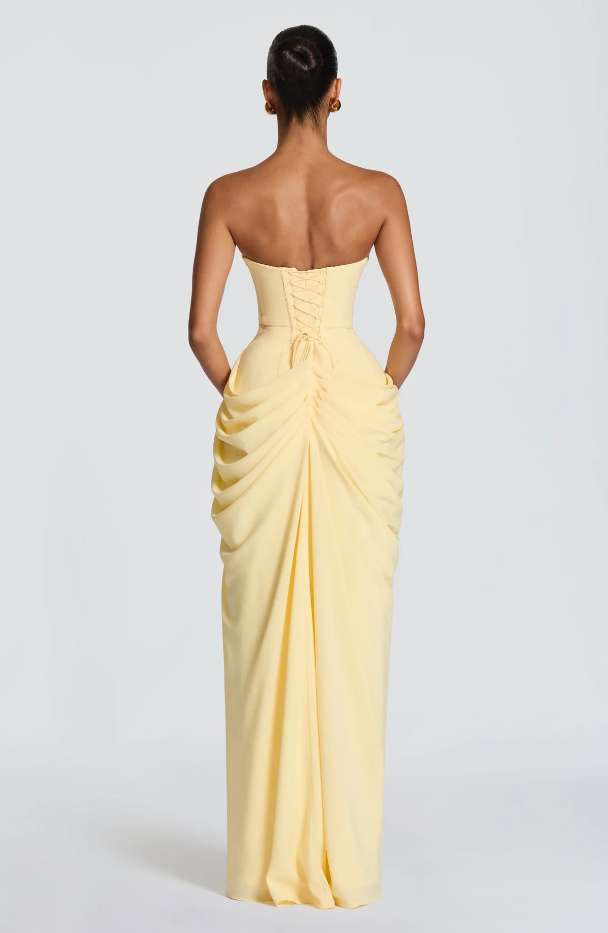 Letitia Strapless Corset Maxi Dress – Yellow – back detail