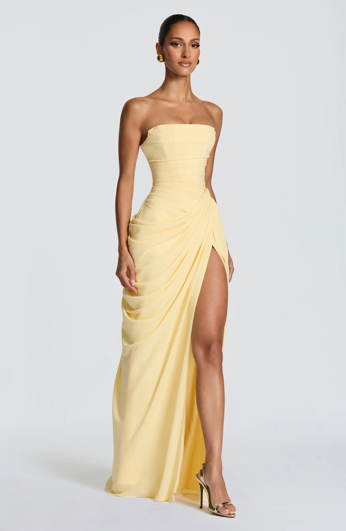 Letitia Strapless Corset Maxi Dress – Yellow – front, alternate view