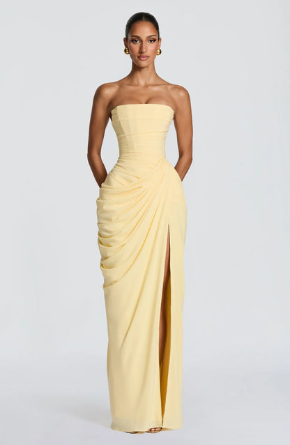 Letitia Strapless Corset Maxi Dress – Yellow – front, alternate view