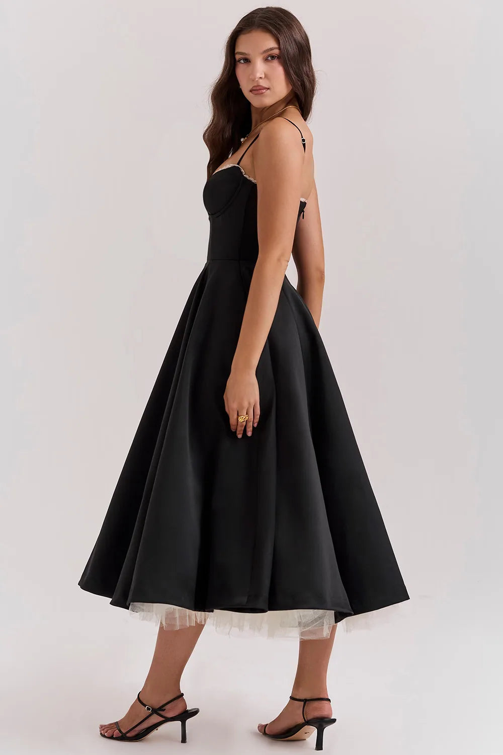 Violaine Corset Tulle Midi Dress – Black – side