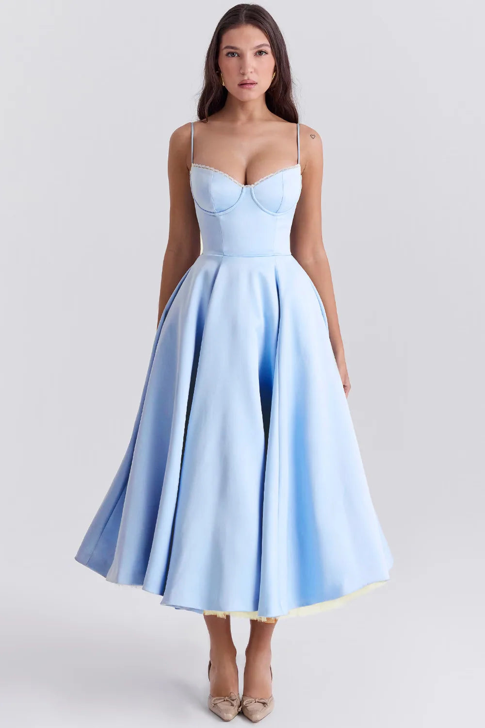 Violaine Corset Tulle Midi Dress – Blue – front