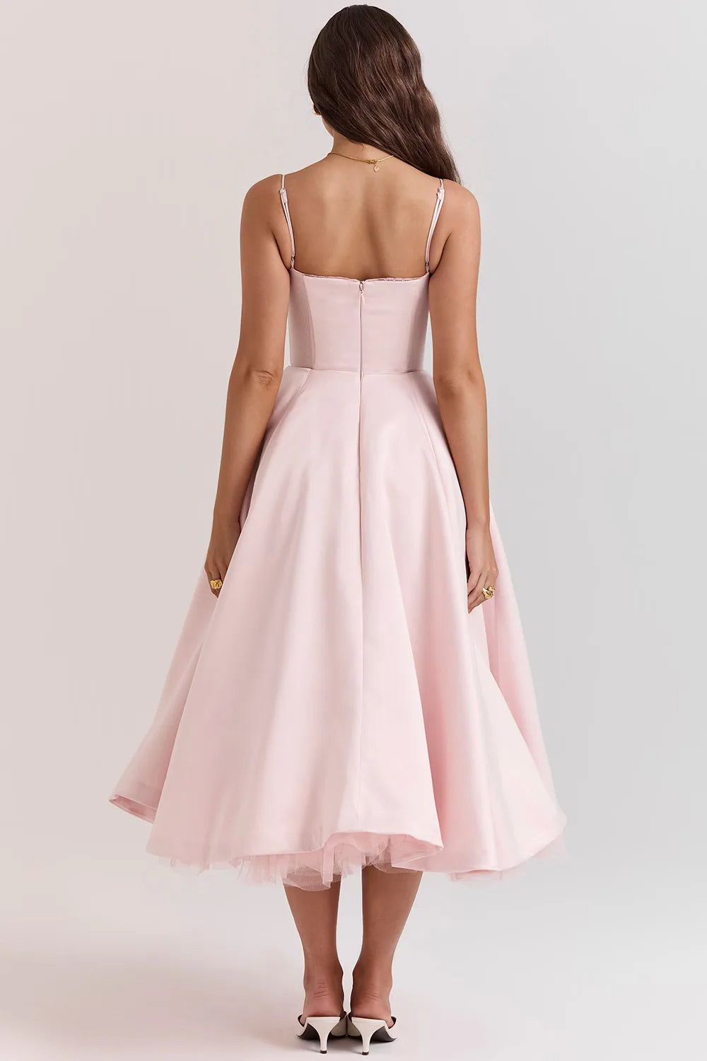 Violaine Corset Tulle Midi Dress – Pink – back