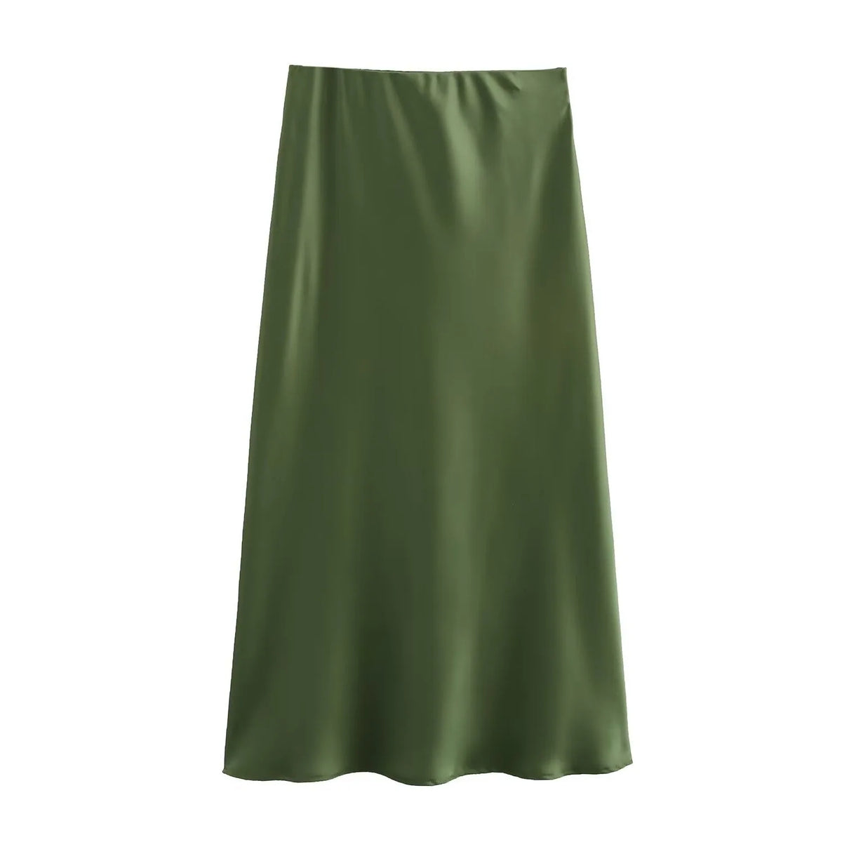 Ombeline Satin A-Line Midi Skirt – Olive – flat lay