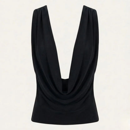 Ophelie Draped Cowl Neck Top – Black – front, flat