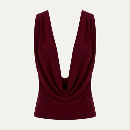 Ophelie Draped Cowl Neck Top – Burgundy – front, flat