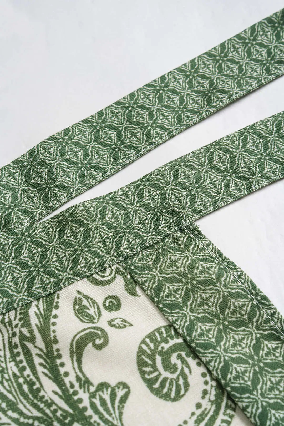 Sunniva Floral Print Asymmetrical Skirt – Green Floral – fabric detail