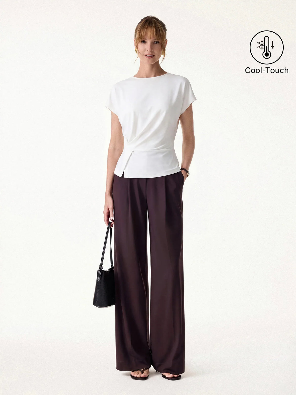 Aoife Tucked Top & Wide Leg Trouser Set – Purple – front, full length, alternate
