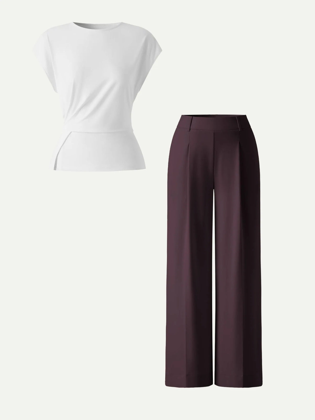 Aoife Tucked Top & Wide Leg Trouser Set – Purple – flat lay, alternate