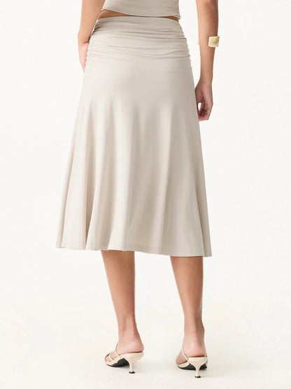 Aslaug Open Back Tank & Midi Skirt Set – Beige – back